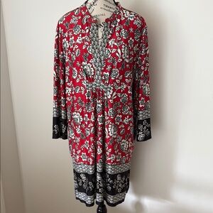 Serengeti Floral Red and Black Long Sleeve Tunic Dress XL